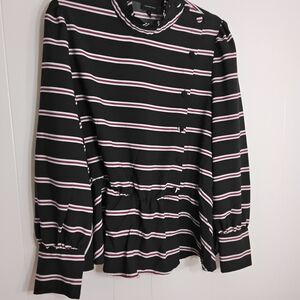 Who What Wear Black Blouse with Pink and White Stripes